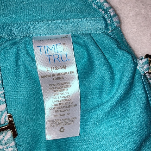 Time and Tru 2 Piece Bikini Bathing Suit Turquoise and White L 12-14 - Picture 7 of 7